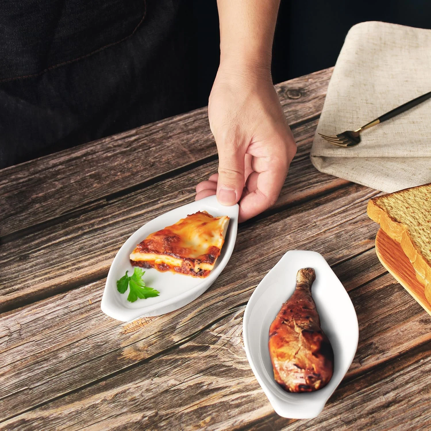 Форма для запекания овальная фарфоровая с ручками и крышкой белая 21 x 11.6 x 3.4 см, фото №4