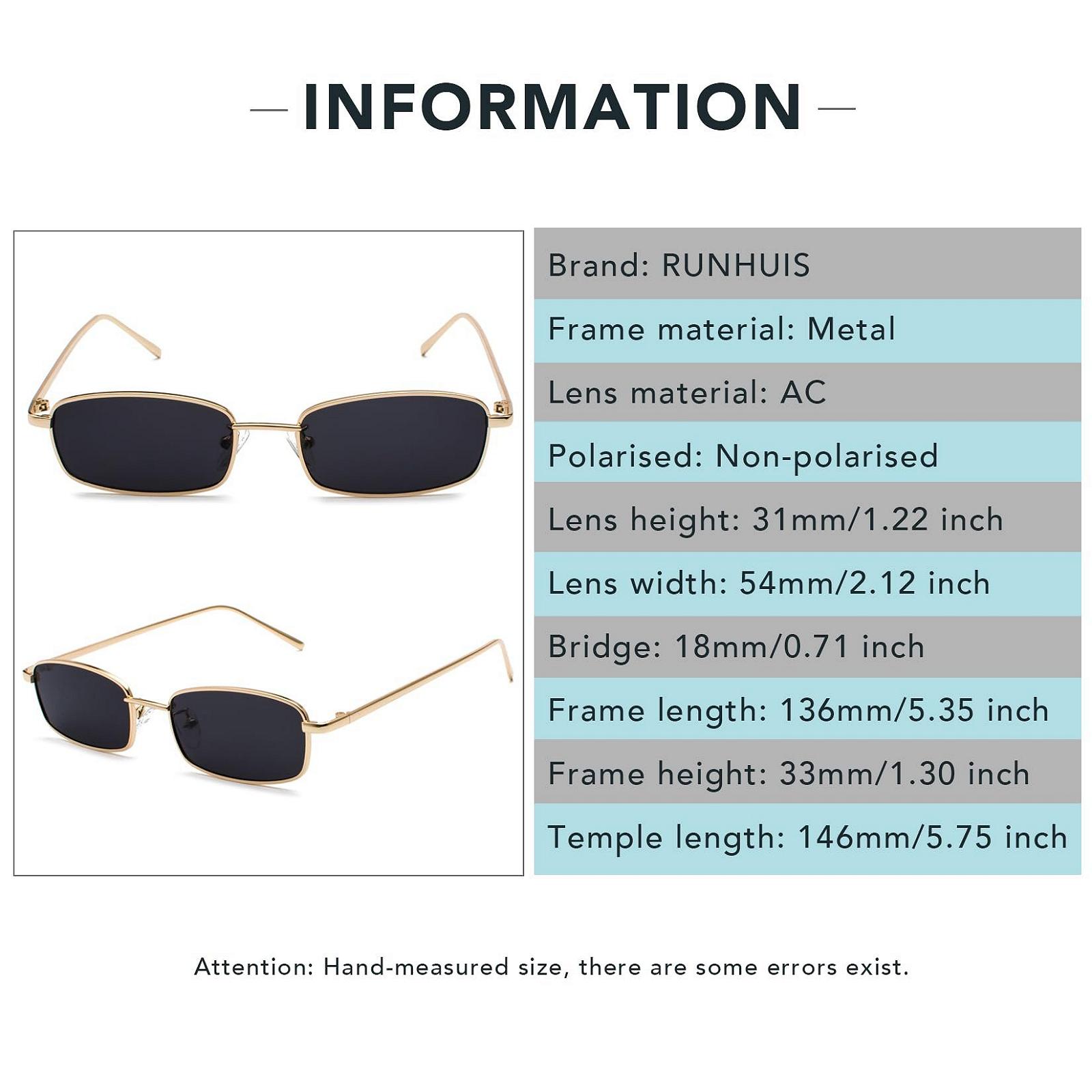 Вінтажні сонцезахисні окуляри прямокутної форми RUNHUIS Retro Classic Small для жінок та чоловіків, з тонкою металевою оправою, фото №5 Вінтажні сонцезахисні окуляри прямокутної форми RUNHUIS Retro Classic Small для жінок та чоловіків, з тонкою металевою оправою, фото №5