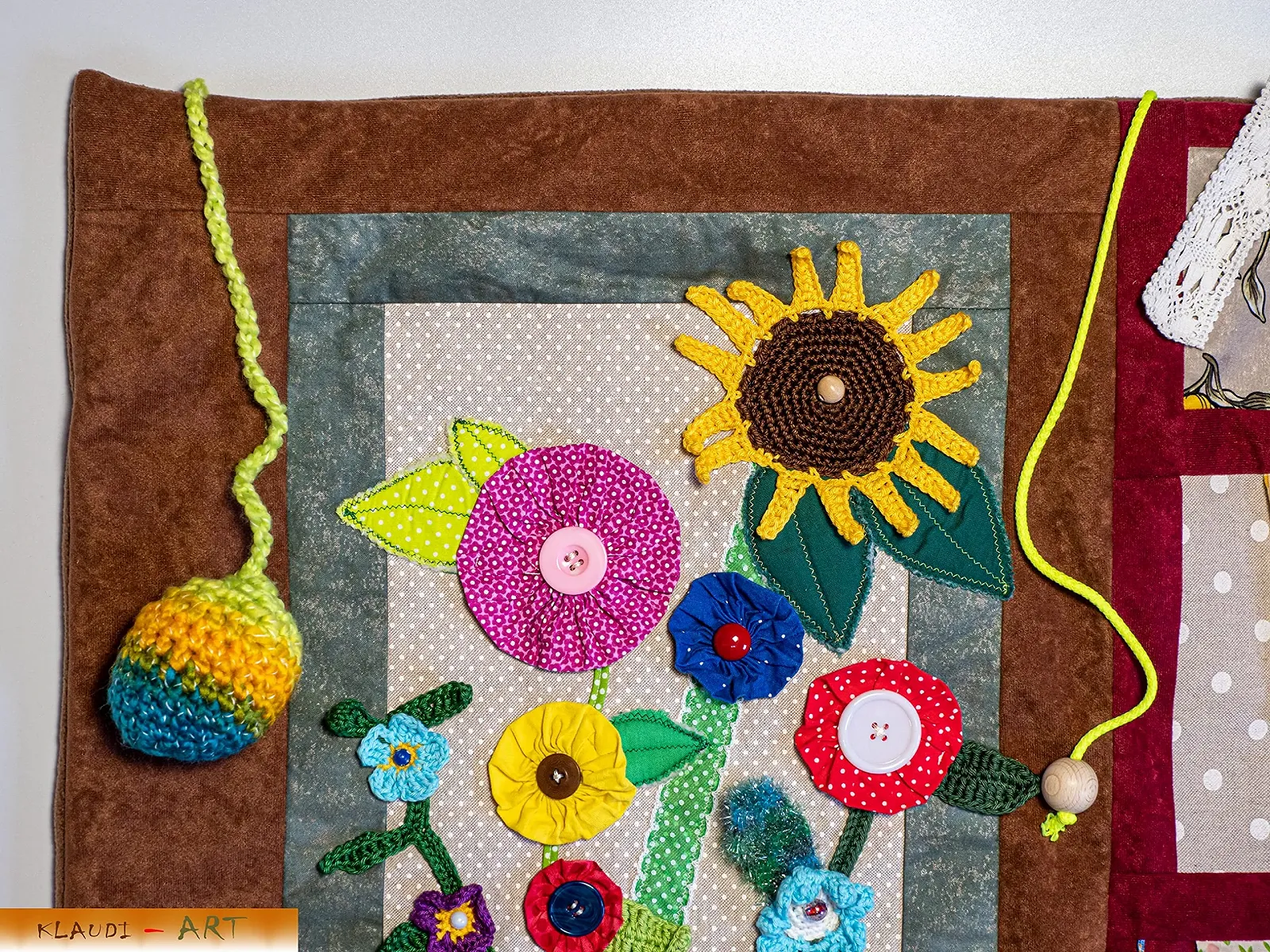 Специальный плед Demenzdecke "Разноцветный букет цветов" Ручная работа, фото №2