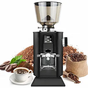 Электрическая кофемолка, 64 мм плоские жернова SUS420, 9 настроек, 450 г контейнер для зерен, черная - Фото 1