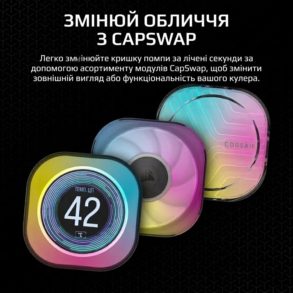 Система рідинного охолодження Corsair iCUE LINK Titan 360 RX LCD / 360 мм / 2.1" IPS LCD / 3 x 120 мм RX120 RGB / LGA 1851, 1700, AM5, AM4 / Black, фото №7