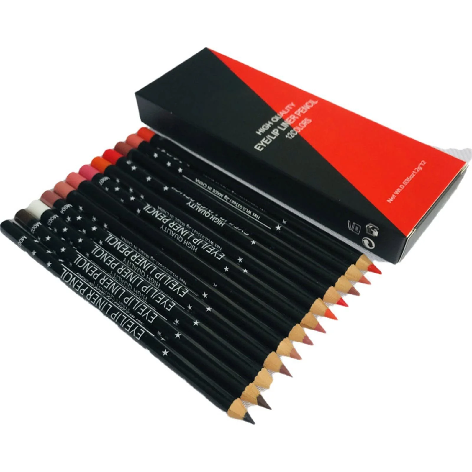 Набір олівців 12 кольорів, водостійкий, довготривалий, для професійного макіяжу, чорний, One Size, фото №4