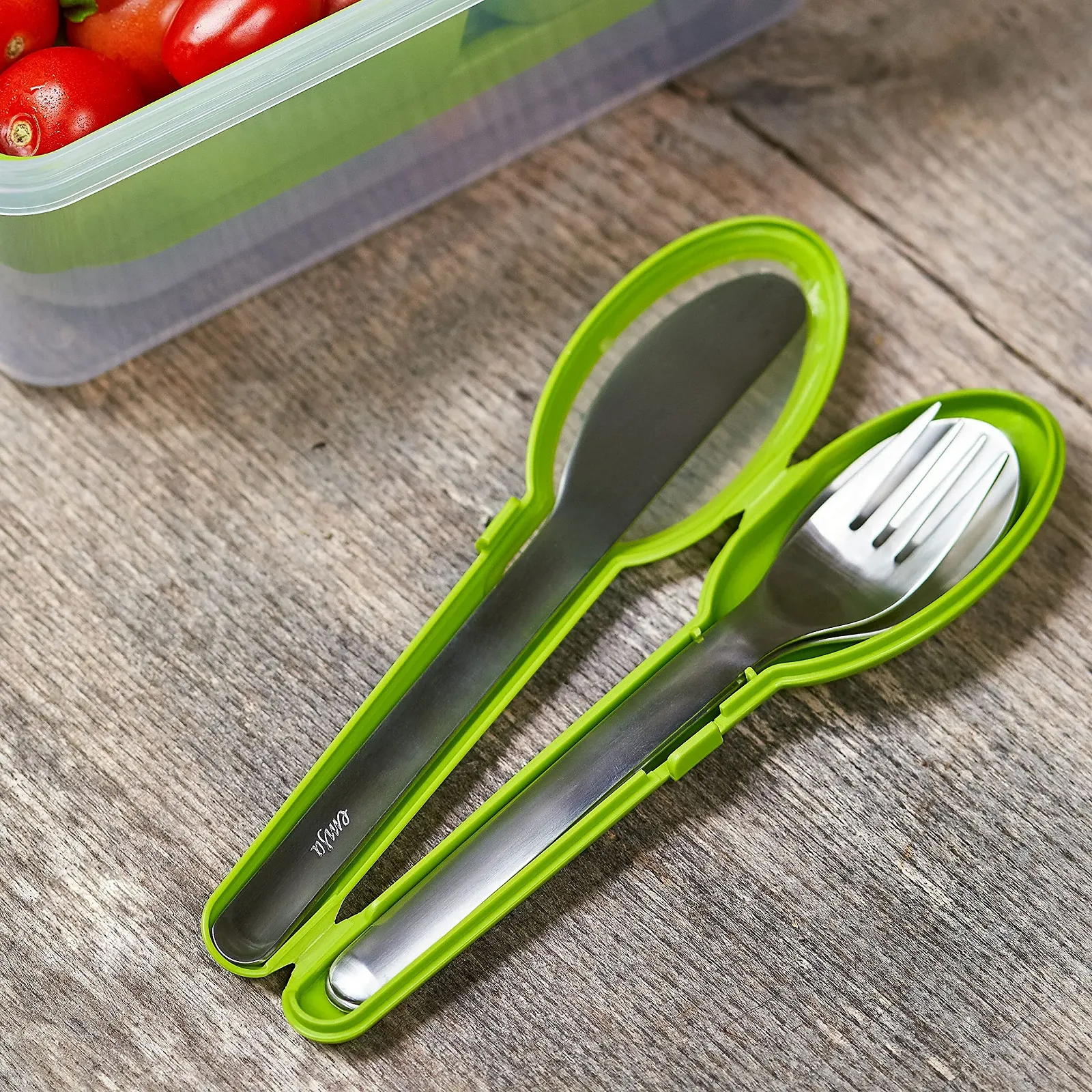 Набор столовых приборов Emsa Clip & Go 3 предмета: нож, вилка и ложка нержавеющая сталь Зеленый, фото №3 Набор столовых приборов Emsa Clip & Go 3 предмета: нож, вилка и ложка нержавеющая сталь Зеленый, фото №3