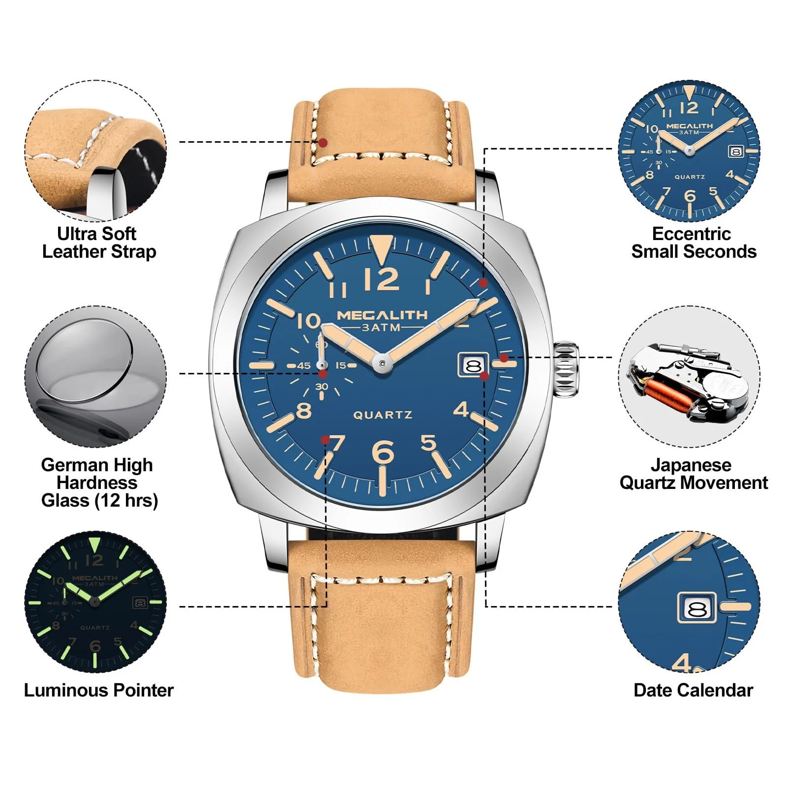 Годинник MEGALITH Кварцовий Аналоговий Водонепроникний, фото №5