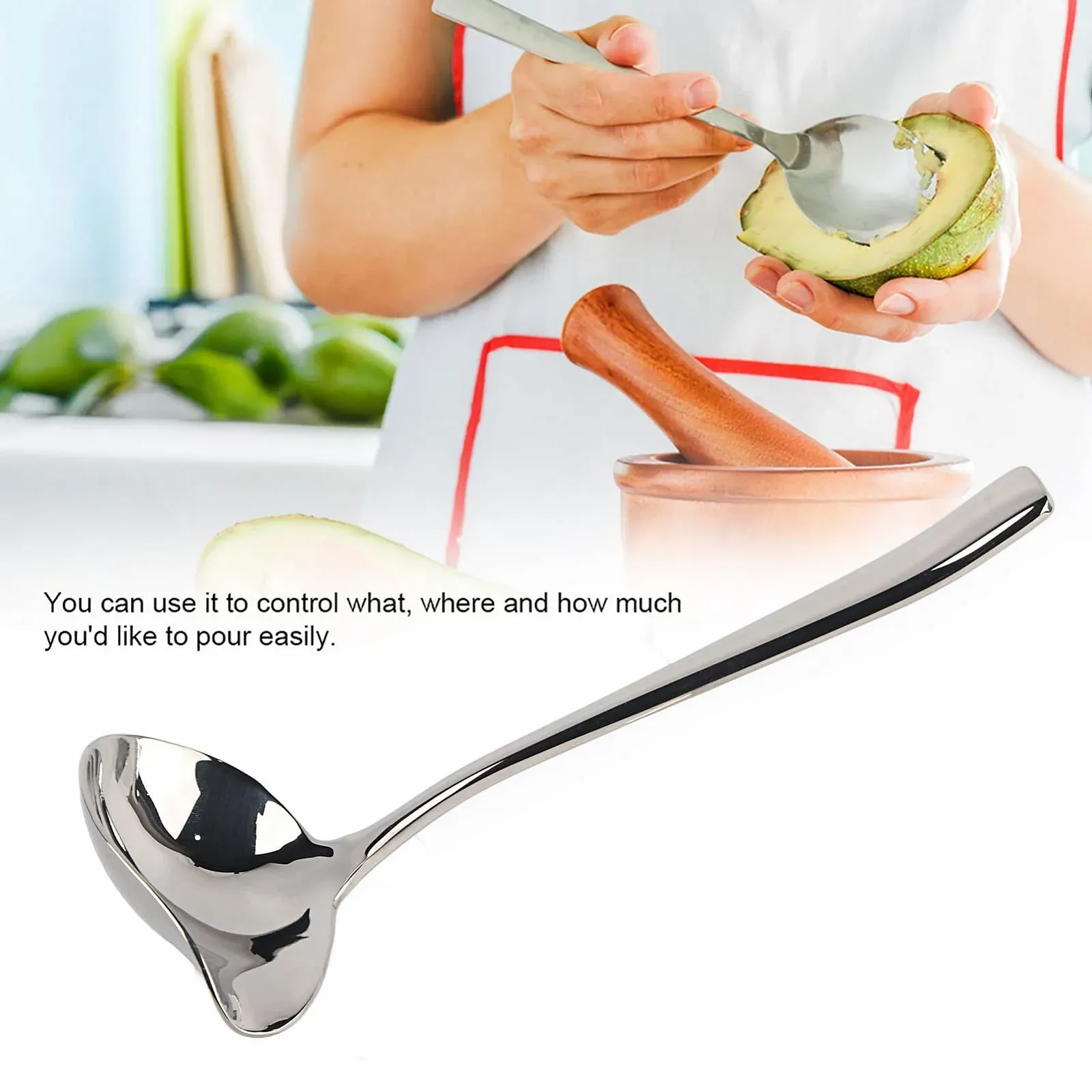 Ложка для соусу з нержавіючої сталі з носиком для розливу Premium, срібляста, фото №2