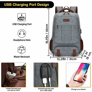 Рюкзак для ноутбука Tzowla Полотняний 15.6 дюйма USB Світло-сірий synthetic.ua - Фото 1