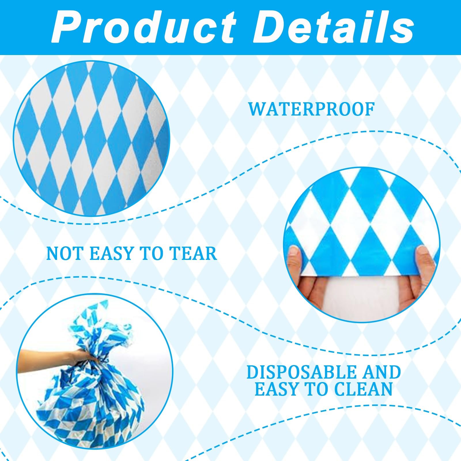 Набір скатертина та декор Oktoberfest Blue White Waterproof Plastic 137 x 274 см 21 шт., фото №3