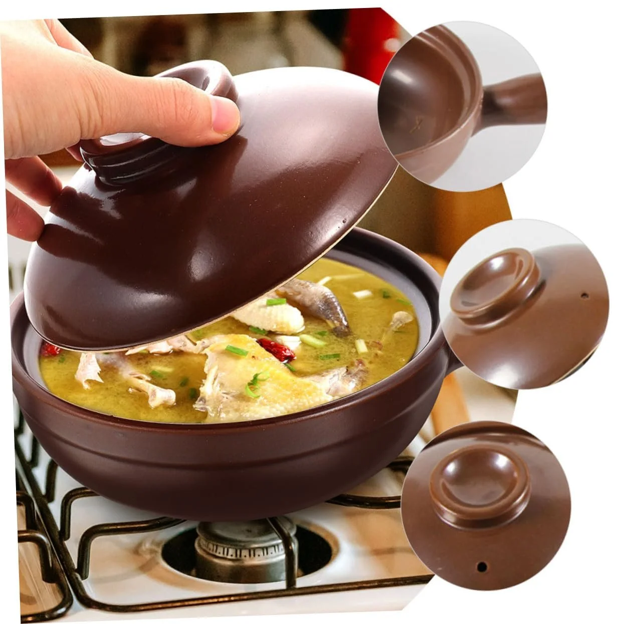 Кастрюля для тушения GALPADA Керамическая Термостойкая с двумя ручками, фото №6