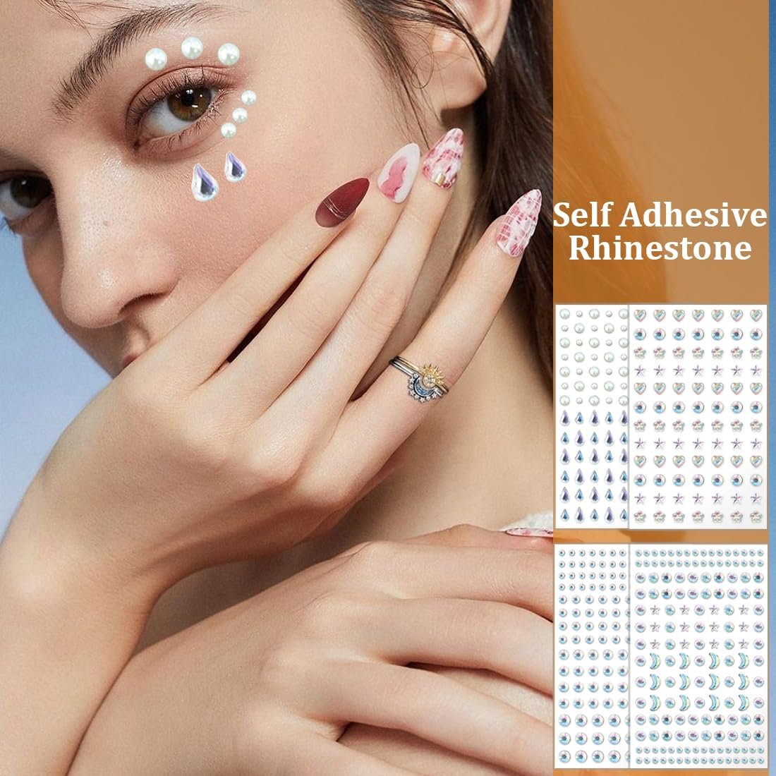 Стрази Самоклеючі наліпки з камінням 4шт Блискітки 1шт, фото №5