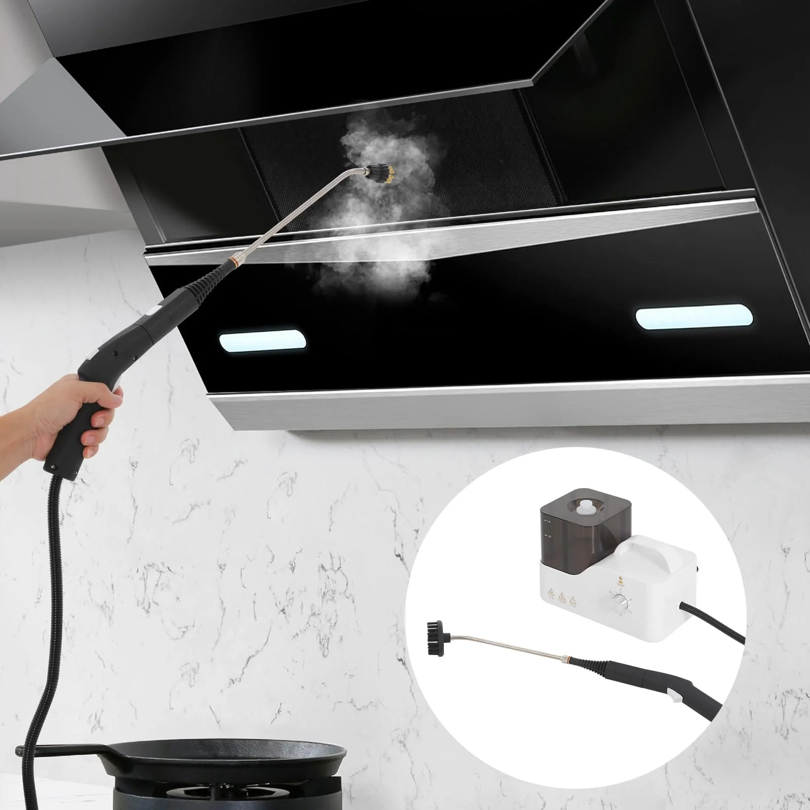 Ручний пароочисник 100-120°C 1.4 л шланг 2.5 м 6 швидкостей з 3 щітками, фото №6