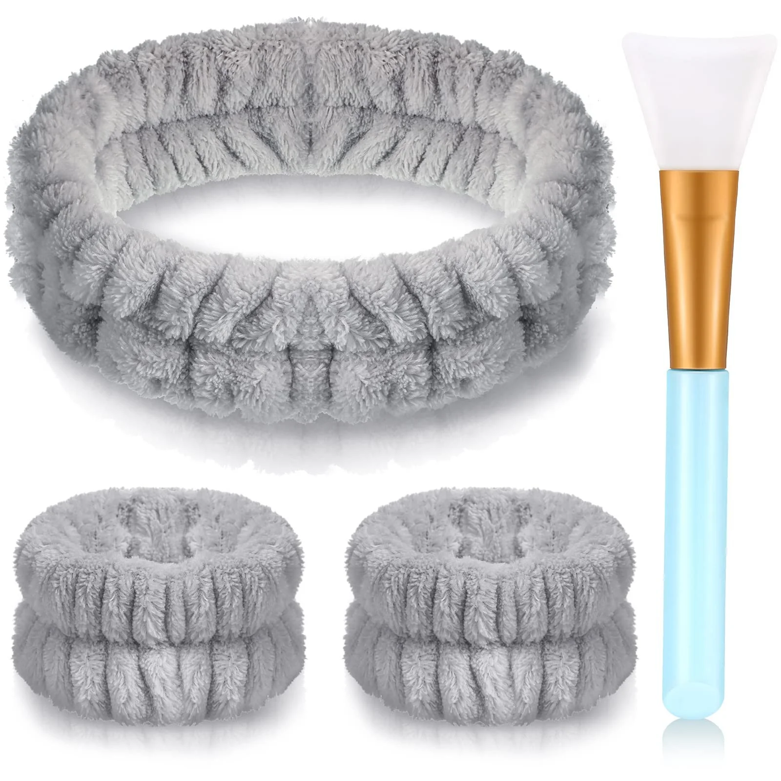 Набір з 4 спа-пов'язок: пов'язка для макіяжу, браслети для вмивання обличчя, фото №1