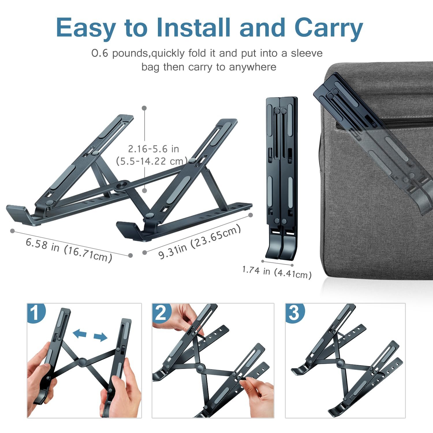 Підставка для ноутбука ivoler, 6 рівнів регулювання висоти, складана алюмінієва, фото №6 Підставка для ноутбука ivoler, 6 рівнів регулювання висоти, складана алюмінієва, фото №6