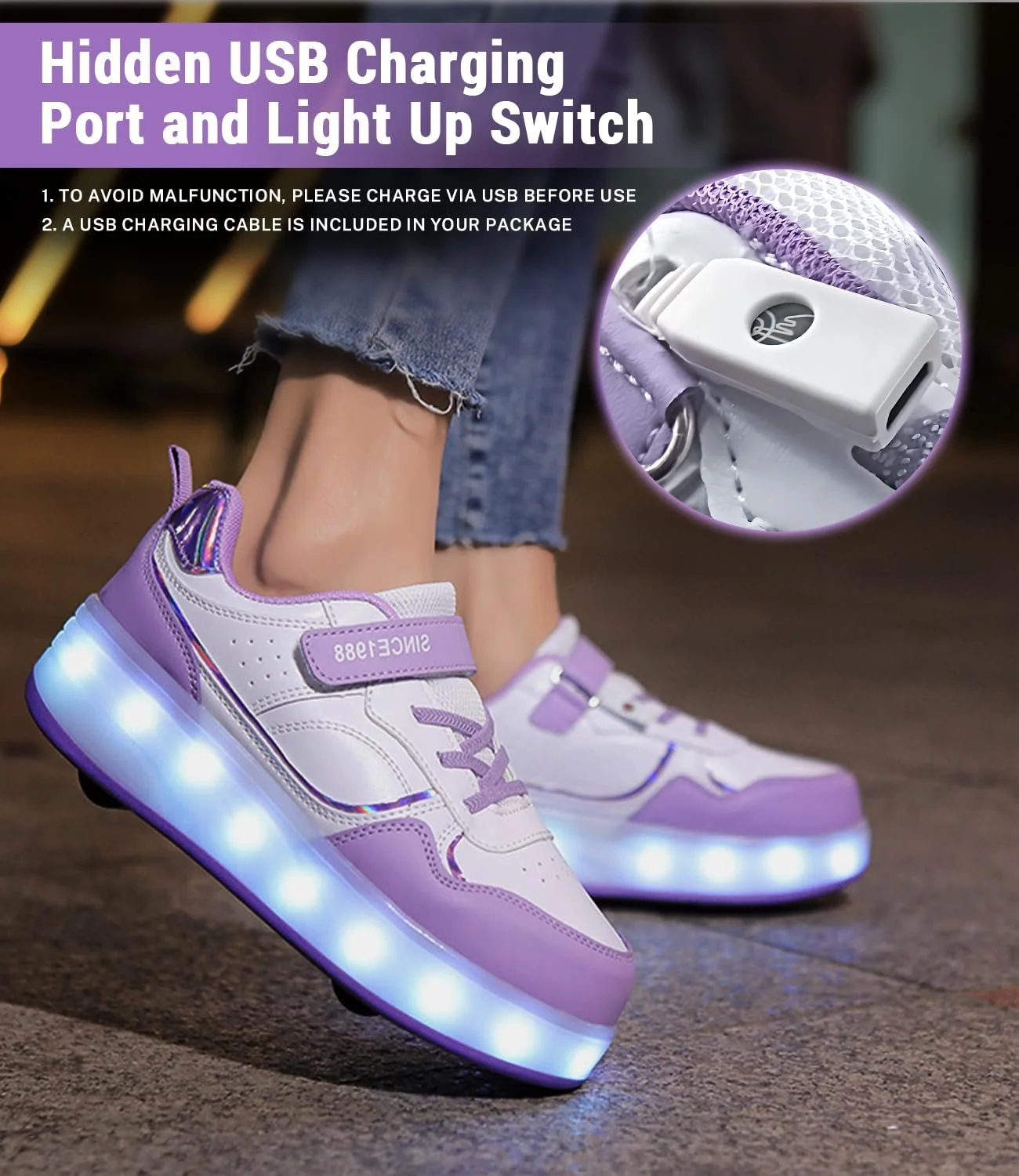 Роликовые кроссовки FANSU для мальчиков и девочек, детские светодиодные роликовые коньки с 4 колесами, выдвижные кроссовки для улицы, роликовые кроссовки 2-в-1, фото №3