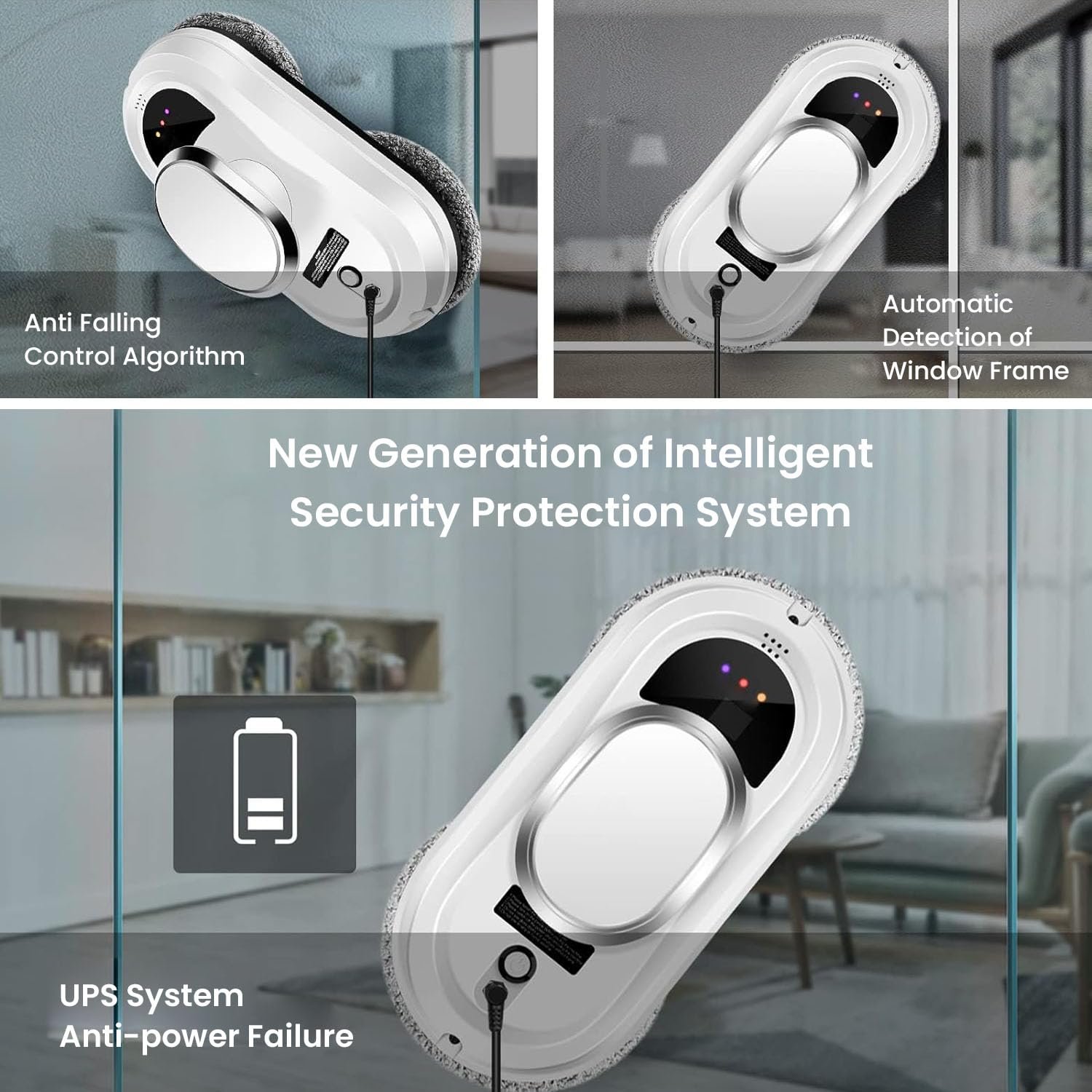 Робот для мойки окон, Intelligent Electric Window Cleaner с мощностью всасывания 5600 PA, дистанционным управлением, обнаружением краев и аварийной защитой питания, 0.35 м/мин робот для мойки стекла для окон, фото №8