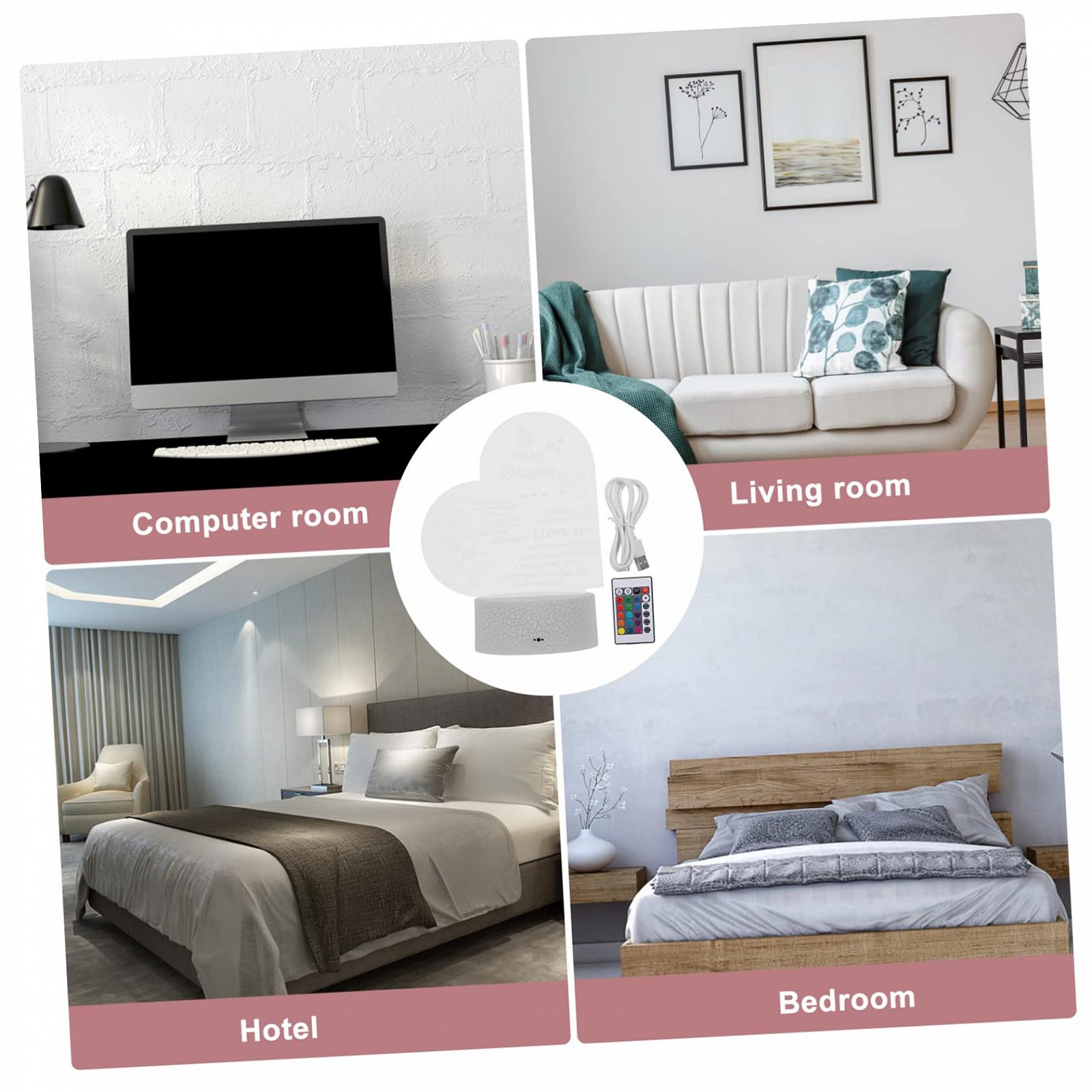 Ночник Hoement 3D Led лампа с акриловой гравировкой в форме сердца, фото №3