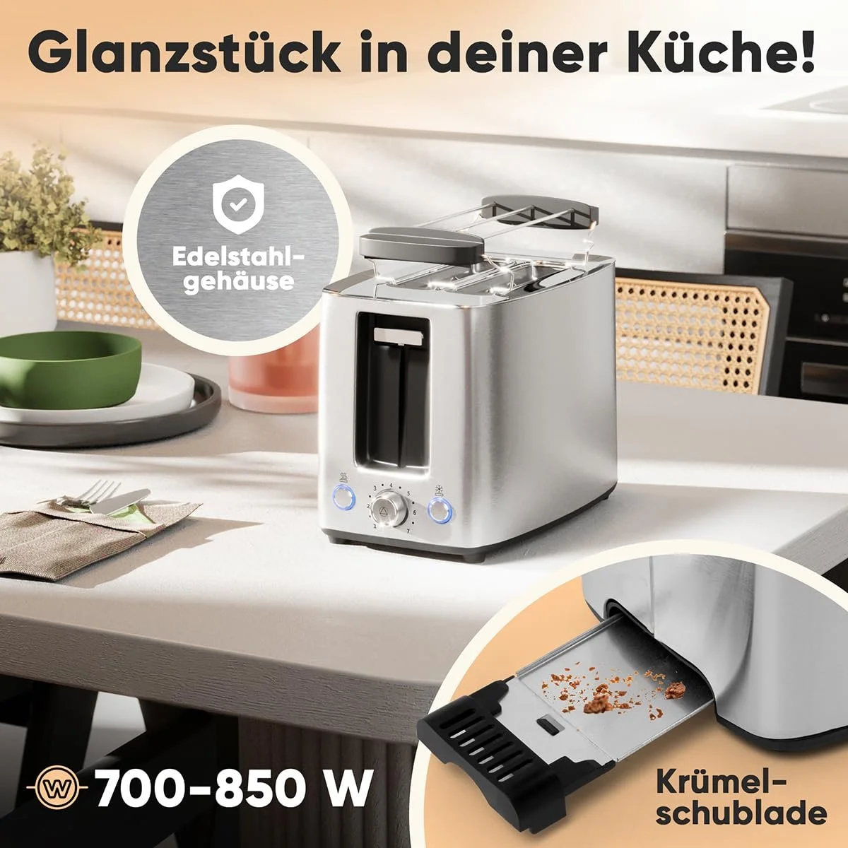 Тостер ProfiCook PC TA 1279 Нержавіюча сталь, фото №6