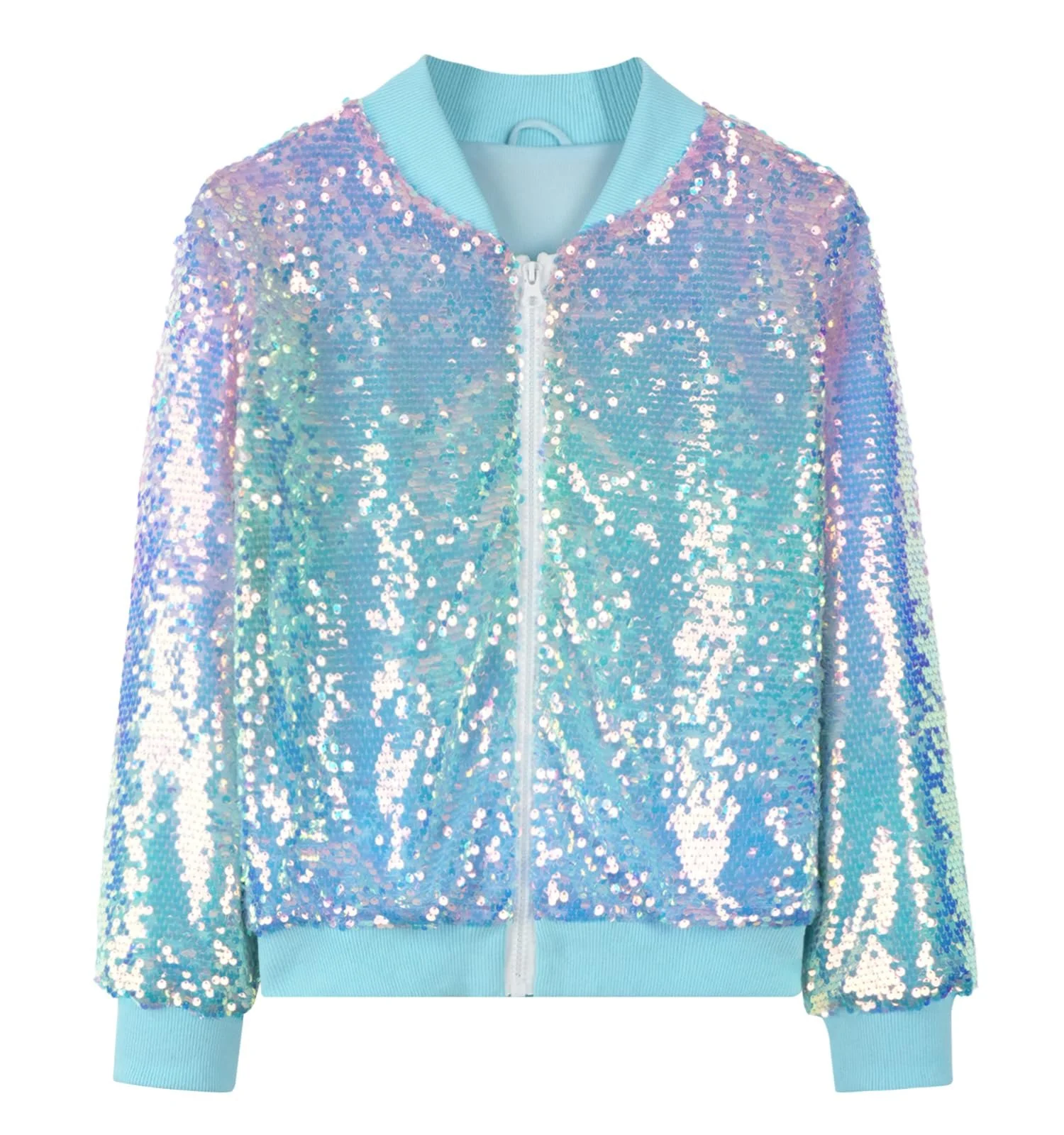 Куртка с блестками для девочек, бомбер с длинными рукавами, градиент с блестками, застежка-молния, карманы, верхняя одежда с блестками для детей, фото №1
