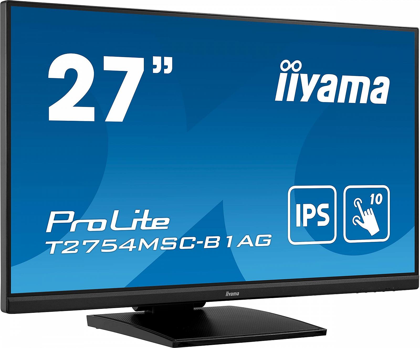 Монітор iiyama Prolite T2754MSC-B1AG 68.6 см 27 дюймів IPS LED Full HD 10-точковий мультитач ємнісний VGA HDMI USB 3.0 Антивідблискове покриття Регулювання висоти Чорний, фото №1