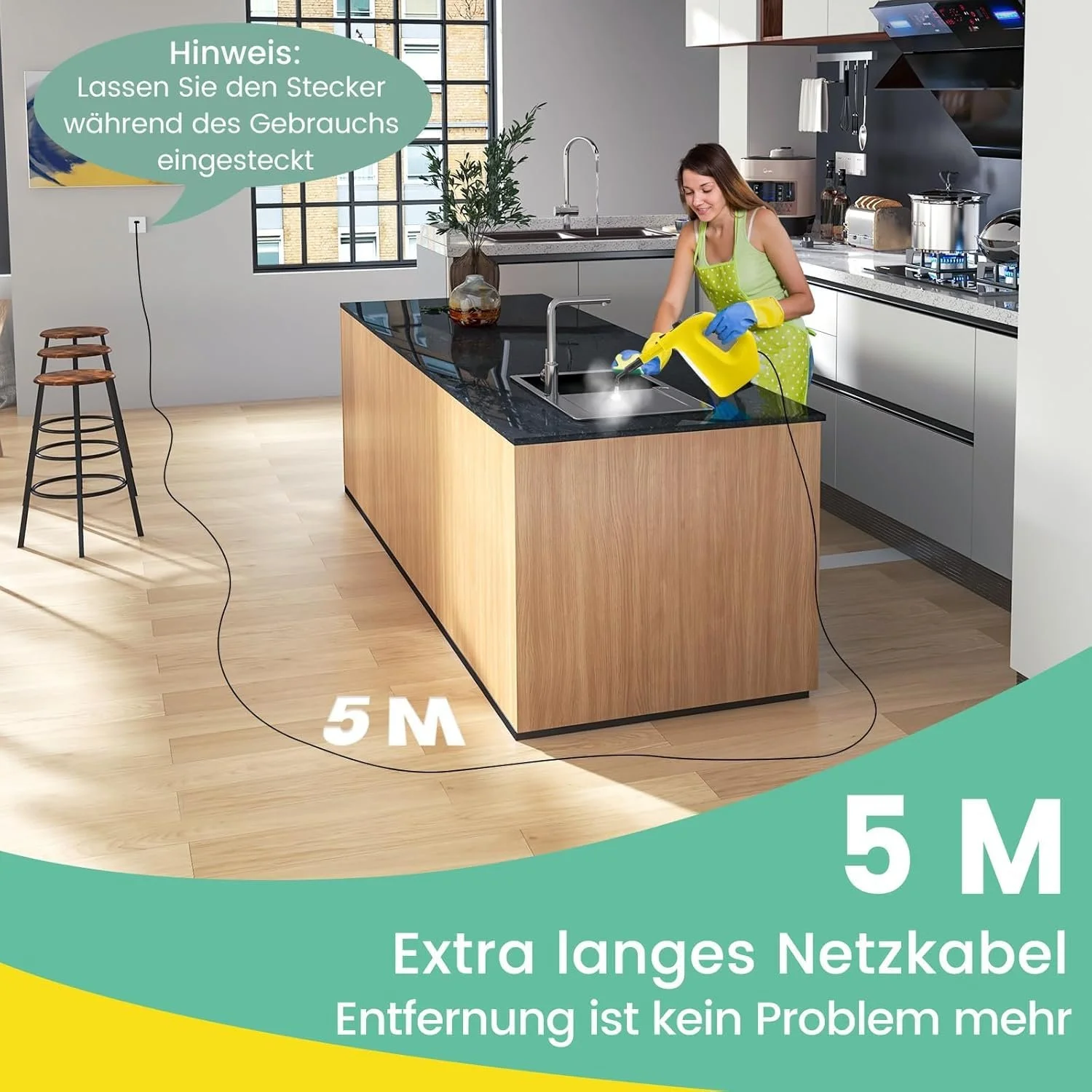 Пароочисник FANTASK 1500 W 125°C з баком 400 мл та 14 аксесуарами Жовтий head, фото №4