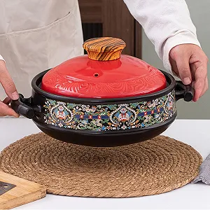 Керамічна каструля для запікання З кришкою Жаростійка Червона synthetic.ua - Фото 1