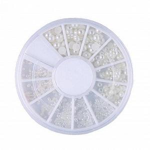 Перли для нігтів Zonster Білі різних розмірів у формі колеса для весільного манікюру - Фото 1