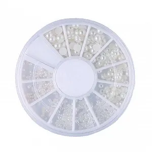 Перли для нігтів Zonster Білі різних розмірів у формі колеса для весільного манікюру - Фото 1