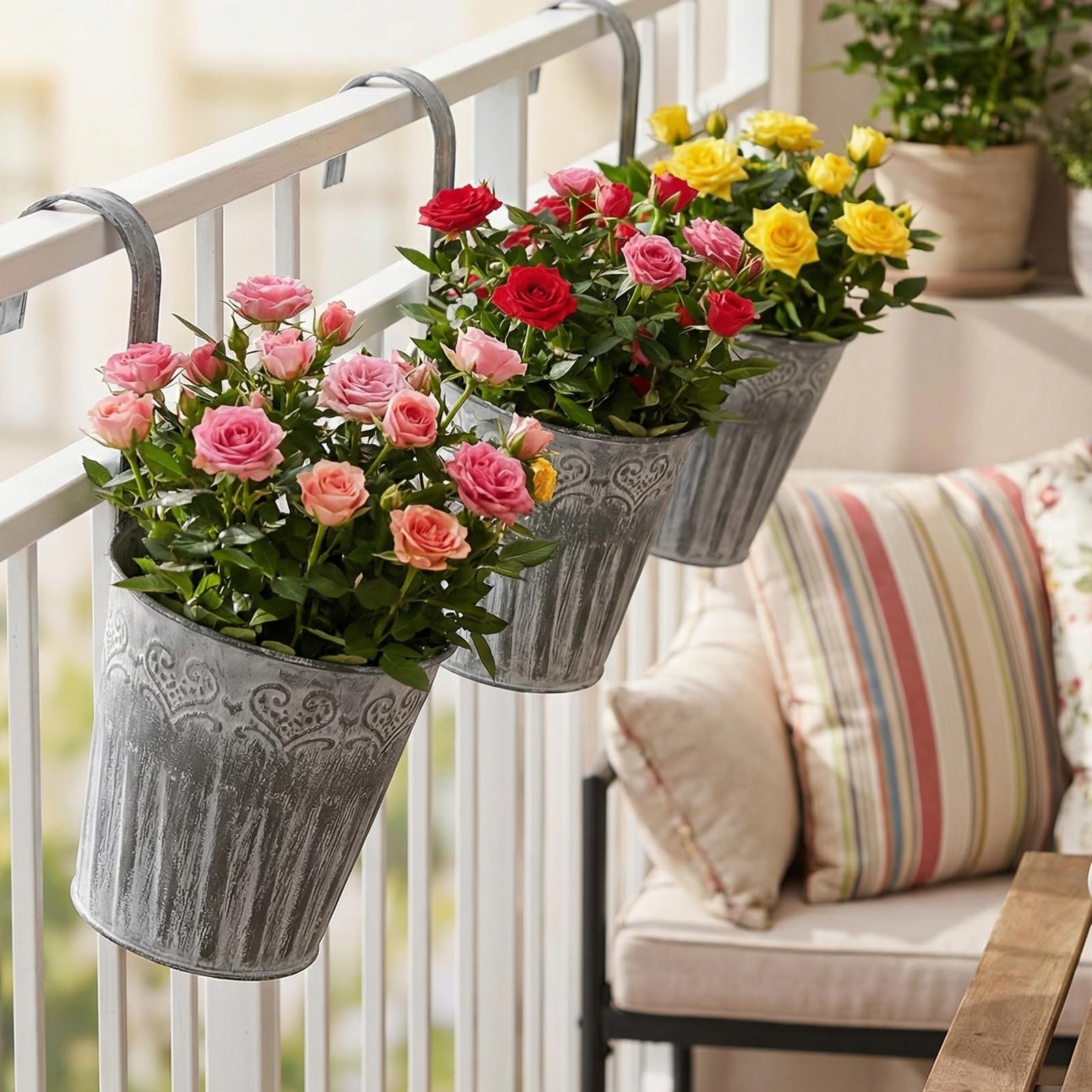 Набір підвісних квіткових горщиків 10 шт. металеві маленькі вінтажні з гачками сріблясті, фото №7 Набір підвісних квіткових горщиків 10 шт. металеві маленькі вінтажні з гачками сріблясті, фото №7