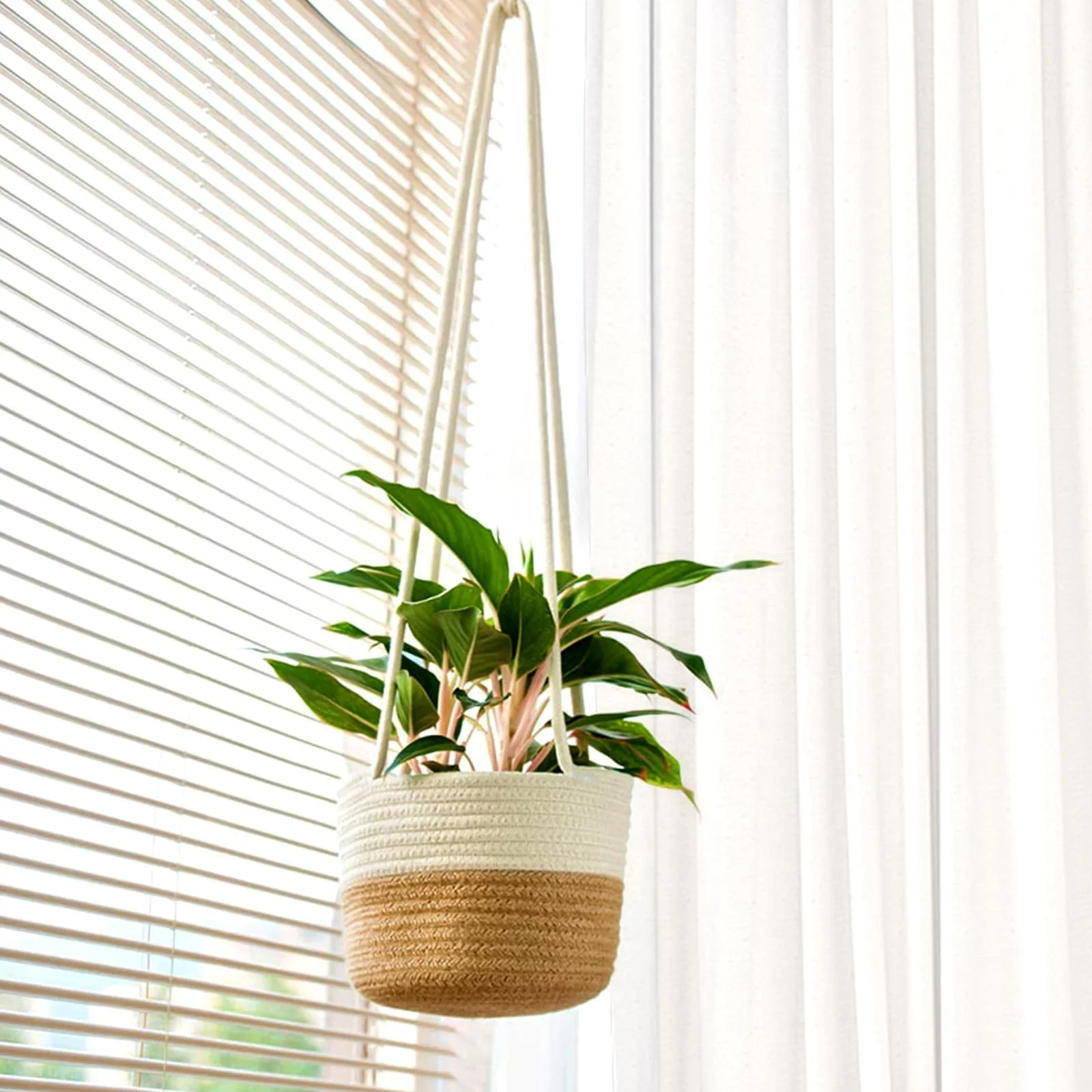 Набор подвесных корзин для растений KEILEOHO 4 шт. 14 см и 20 см хлопковые плетеные, фото №7