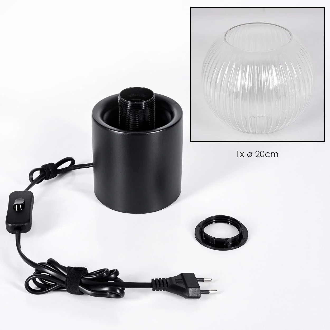 Настільна лампа HOFSTEIN Koyoto E27 20 см Чорний/Прозорий, фото №5