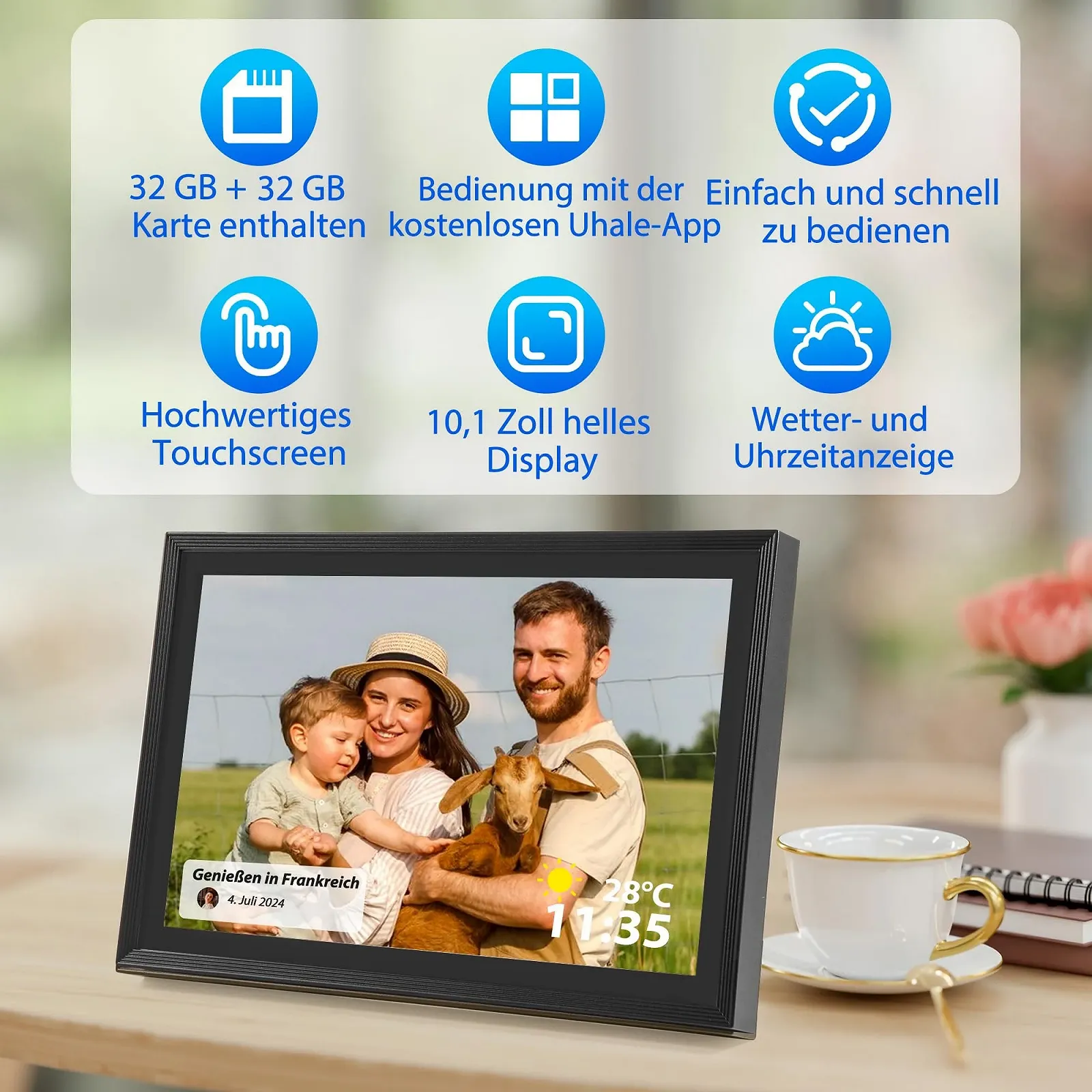 Цифровая фоторамка Saaf Touchscreen 10.1 дюйма WiFi & App 'Uhale' 64 ГБ (32 ГБ внутренняя + 32 ГБ SD) Черная, фото №5