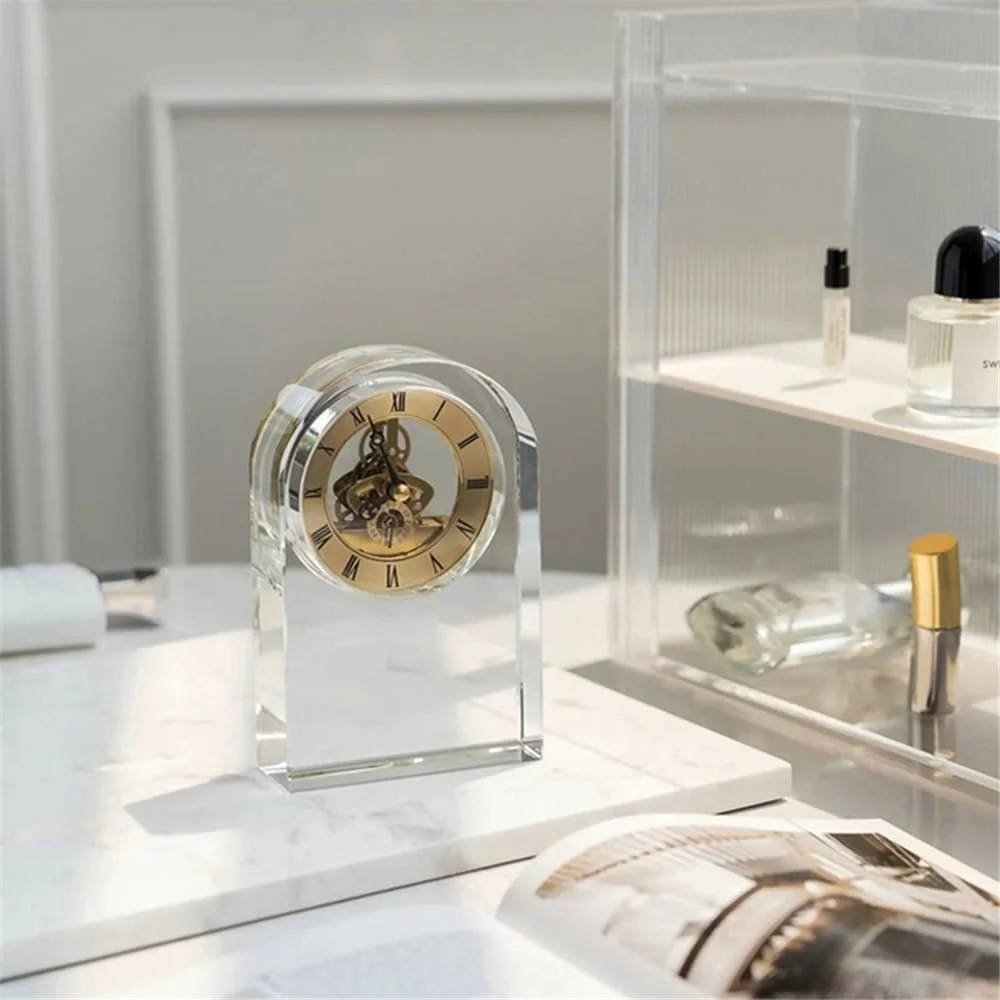 Настільний годинник Yixinzi-2024 Кришталевий, тихий, срібний, фото №6