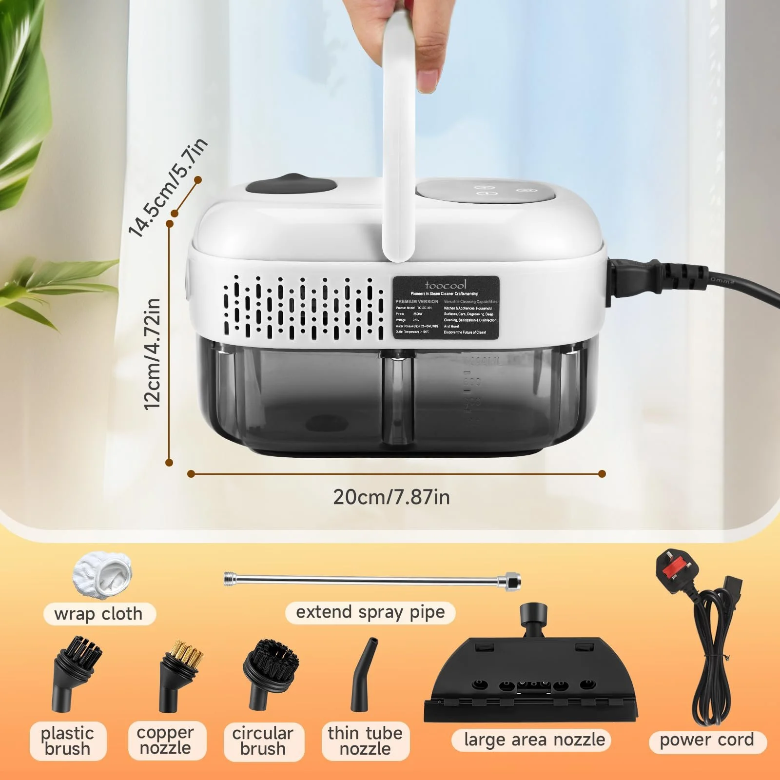 Ручний пароочисник 2500 W 3.0 Bar 1100 ml з 9 аксесуарами та 3 насадками-щітками, фото №2 Ручний пароочисник 2500 W 3.0 Bar 1100 ml з 9 аксесуарами та 3 насадками-щітками, фото №2