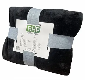 Покрывало RHP Premium, 180 x 200 см, Мягкий Плед, Мягкий, Пушистый и Уютный Летний Плед, Зимний Плед для Спальни и Гостиной, Плед для Дивана, Плед для Кровати, Накидка на Кровать, Плед (Черный) - Фото 1