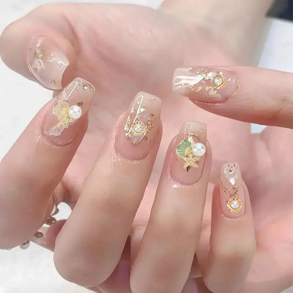 Подвески для ногтей 6 стилей с океанским мотивом 24 шт., украшения для ногтей в форме ракушек, бусины в форме морской звезды, украшения для ногтей, драгоценности, эмалированные сплавные кабошоны для акриловых ногтей, DIY поделки, фото №6