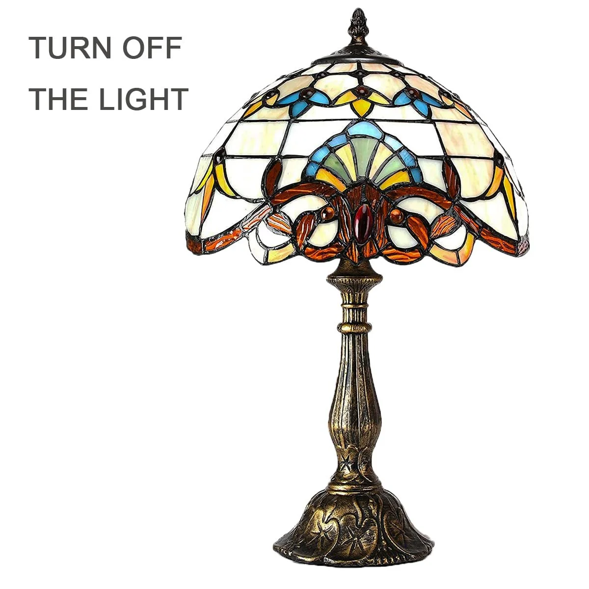 Настільна лампа Tiffany Style Large Baroque Вітражне скло Смола Vintage Victorian 19", фото №3