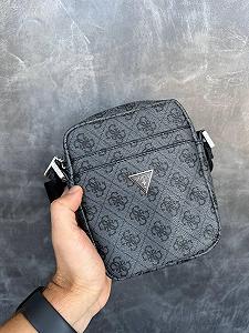 Мужская сумка через плечо Guess качественная барсетка для мужчины Гесс брендовая сумка-планшетка из канвы - Фото 1