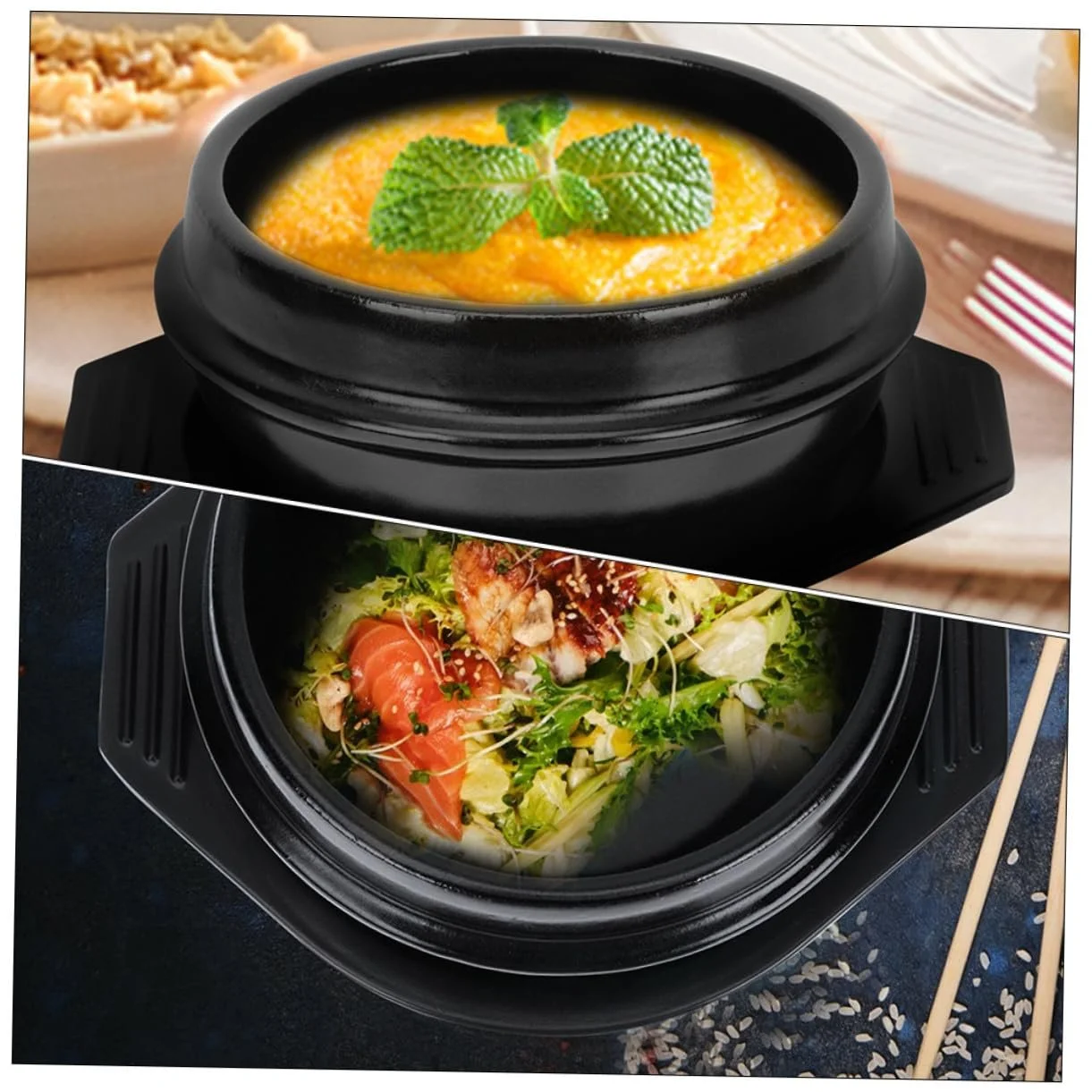 Кам'яний горщик BESPORTBLE Bibimbap із термостійкої кераміки з ручками та підставкою, фото №5