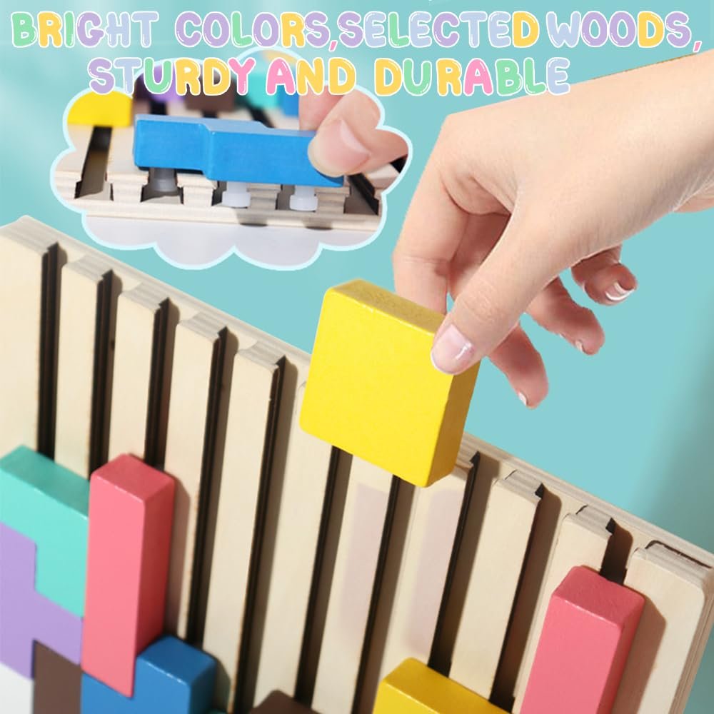 Гра Тетріс 3D Montessori Кольорова дерев'яна 42 блоки 10 карток, фото №6