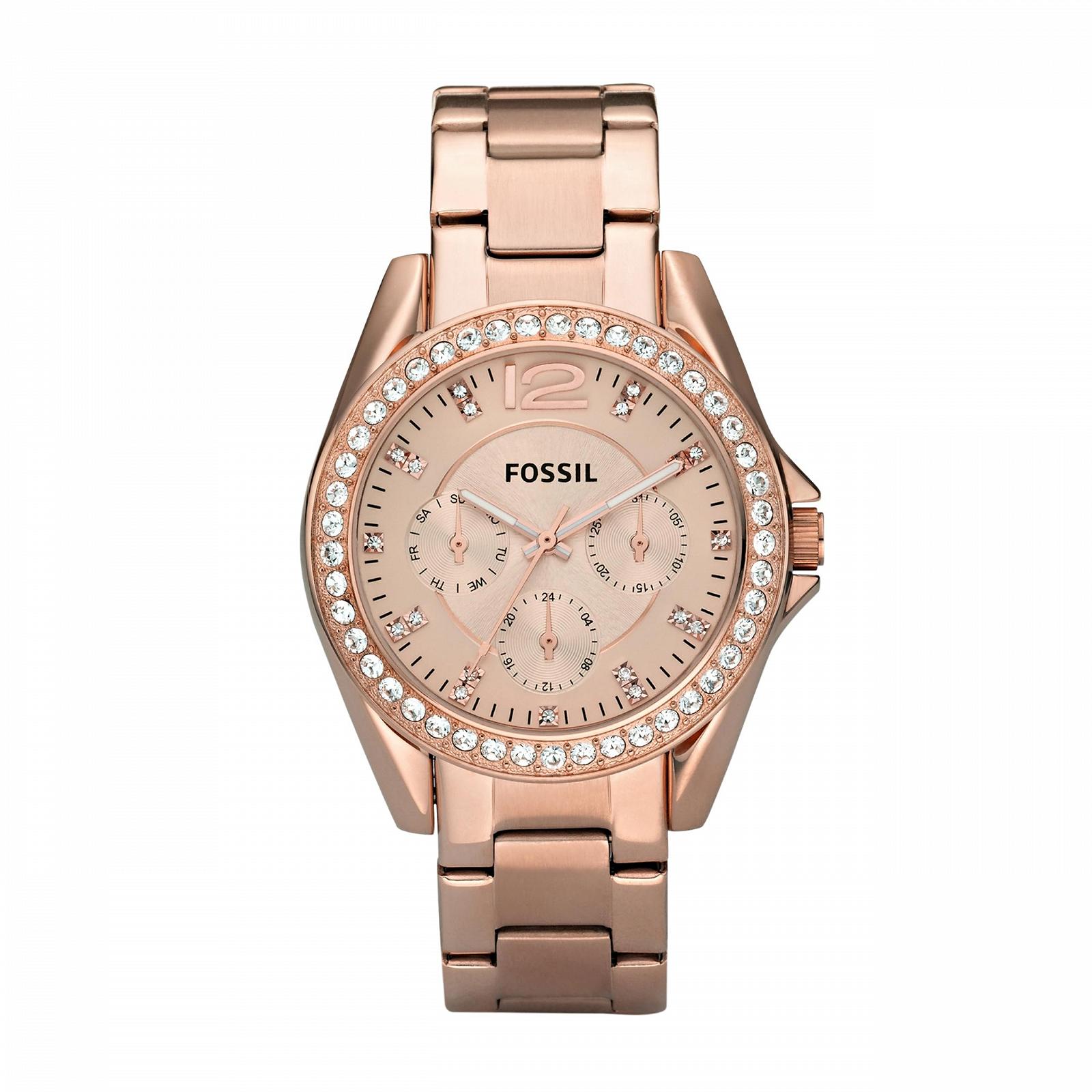 Женские аналоговые кварцевые часы Fossil RILEY с браслетом из нержавеющей стали, розовое золото, фото №1