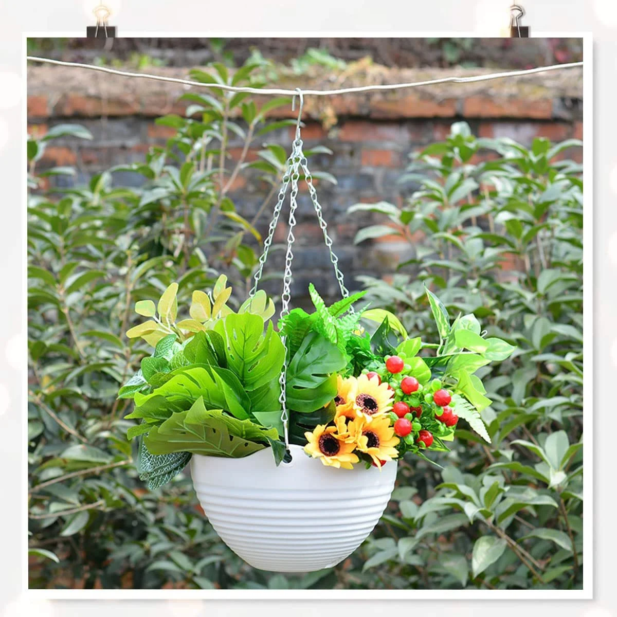 Подвесное кашпо пластиковое с цепочкой и крючком для балкона и сада, фото №7