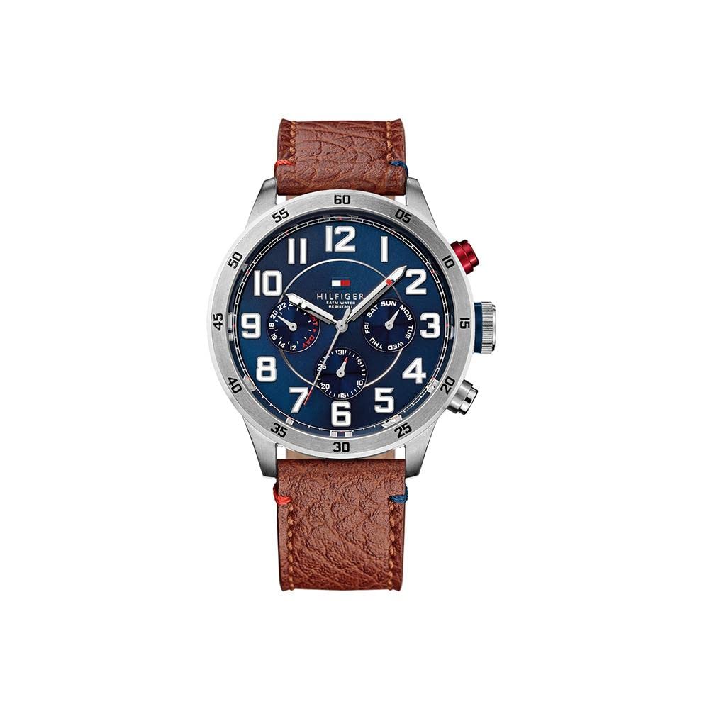 Чоловічий кварцовий годинник Tommy Hilfiger Trent з синім циферблатом, аналоговим дисплеєм і коричневим шкіряним ремінцем 1791066, фото №1
