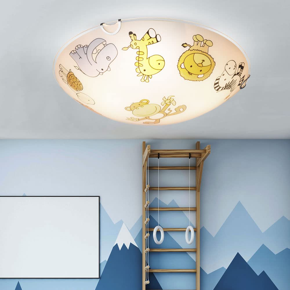 Лампа GLOBO LIGHTING Kinderleuchte Deckenlampe скло, дзеркальна, кольорове скло з зображеннями тварин 2x E27 30x6,5 см, фото №5 Лампа GLOBO LIGHTING Kinderleuchte Deckenlampe скло, дзеркальна, кольорове скло з зображеннями тварин 2x E27 30x6,5 см, фото №5
