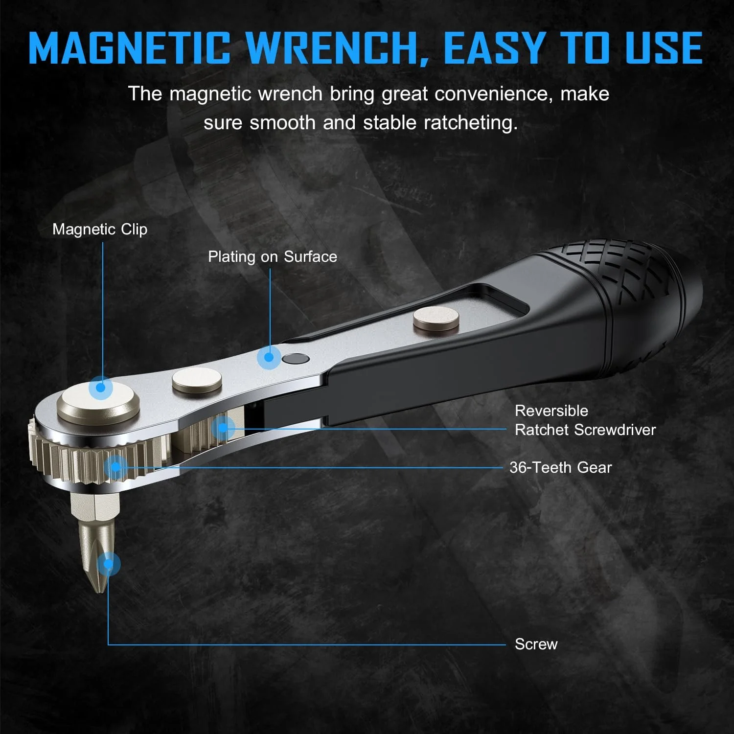 Міні-тріскачка та набір біт 25-в-1 S2 Steel 1/4 дюйма Hex Shank 36 зубів Магнітна 90 градусів, фото №2