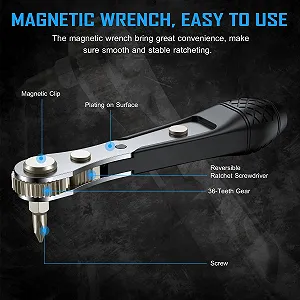 Міні-тріскачка та набір біт 25-в-1 S2 Steel 1/4 дюйма Hex Shank 36 зубів Магнітна 90 градусів synthetic.ua - Фото 1