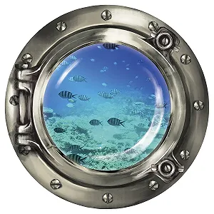 Наклейка на стіну Wandkings Ілюмінатор «Підводний світ» 30 x 30 см Срібляста - Фото 1