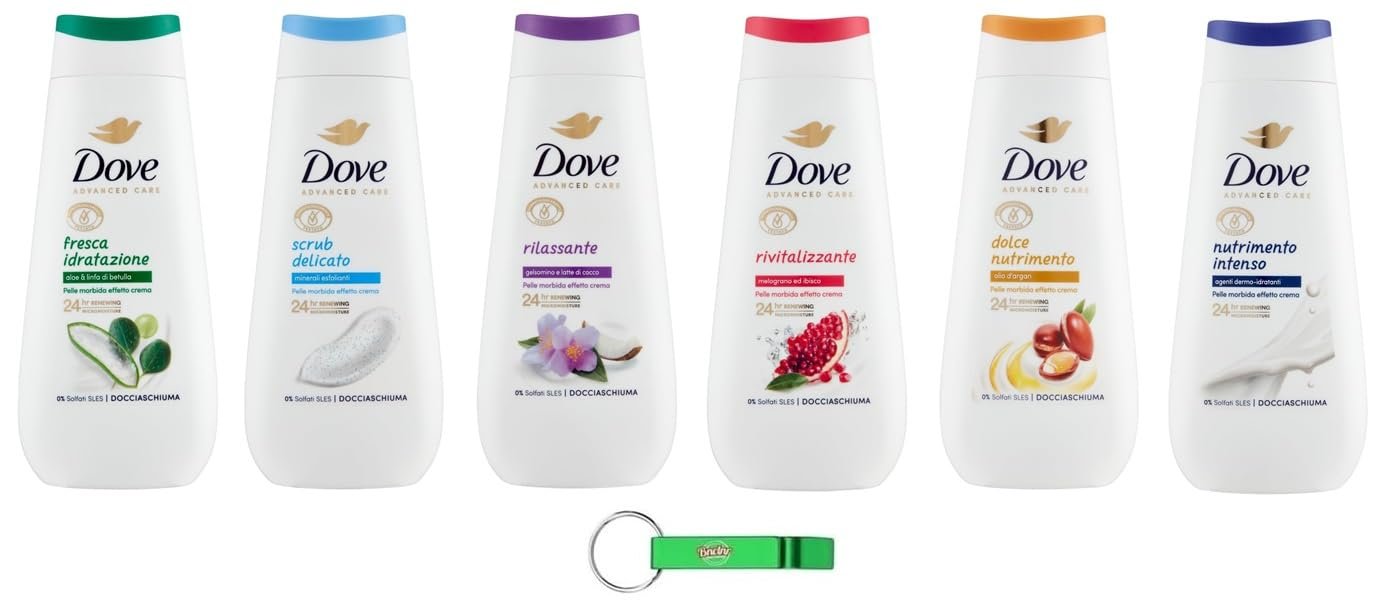 Гель для душу Dove Advanced Care з ефектом крему 225 мл, 6 шт + брелок, фото №1
