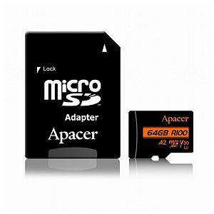 Карта пам'яті MicroSDXC 64GB UHS-I/U3 Class 10 Apacer (AP64GMCSX10U8-R) SD адаптер - Фото 1