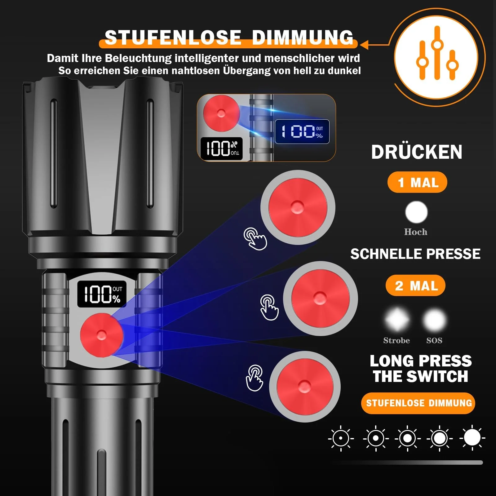 Ліхтар LED Акумуляторний 500 000 Люмен, LED Ліхтар Надзвичайно Яскравий Військовий, Дуже Яскраві Акумуляторні, фото №2