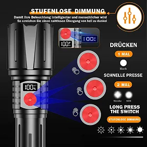 Ліхтар LED Акумуляторний 500 000 Люмен, LED Ліхтар Надзвичайно Яскравий Військовий, Дуже Яскраві Акумуляторні synthetic.ua - Фото 1
