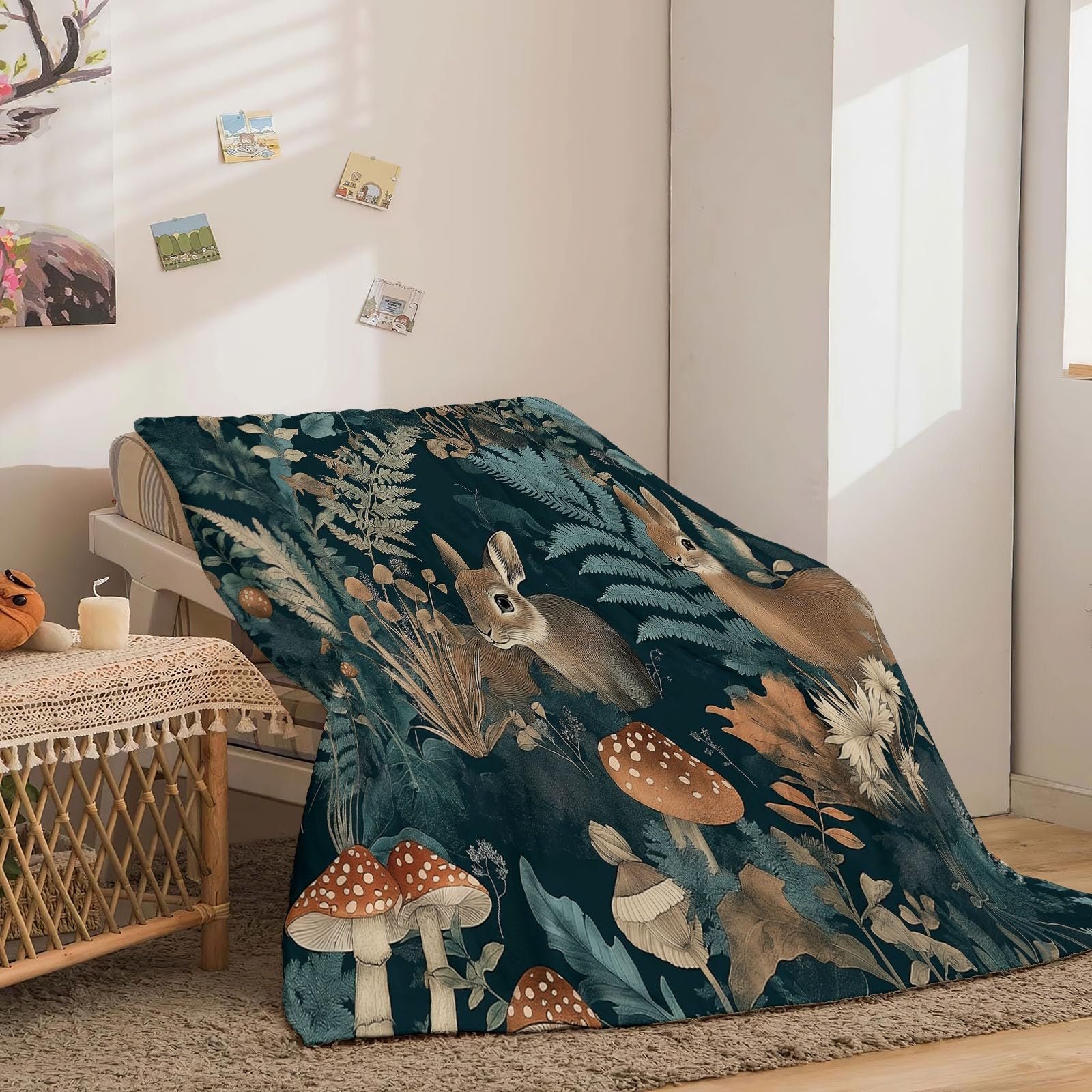 Плед Фланелевий М'який Пухнастий Кролик Гриб Коричнево-зелений 180 x 220 см, фото №3